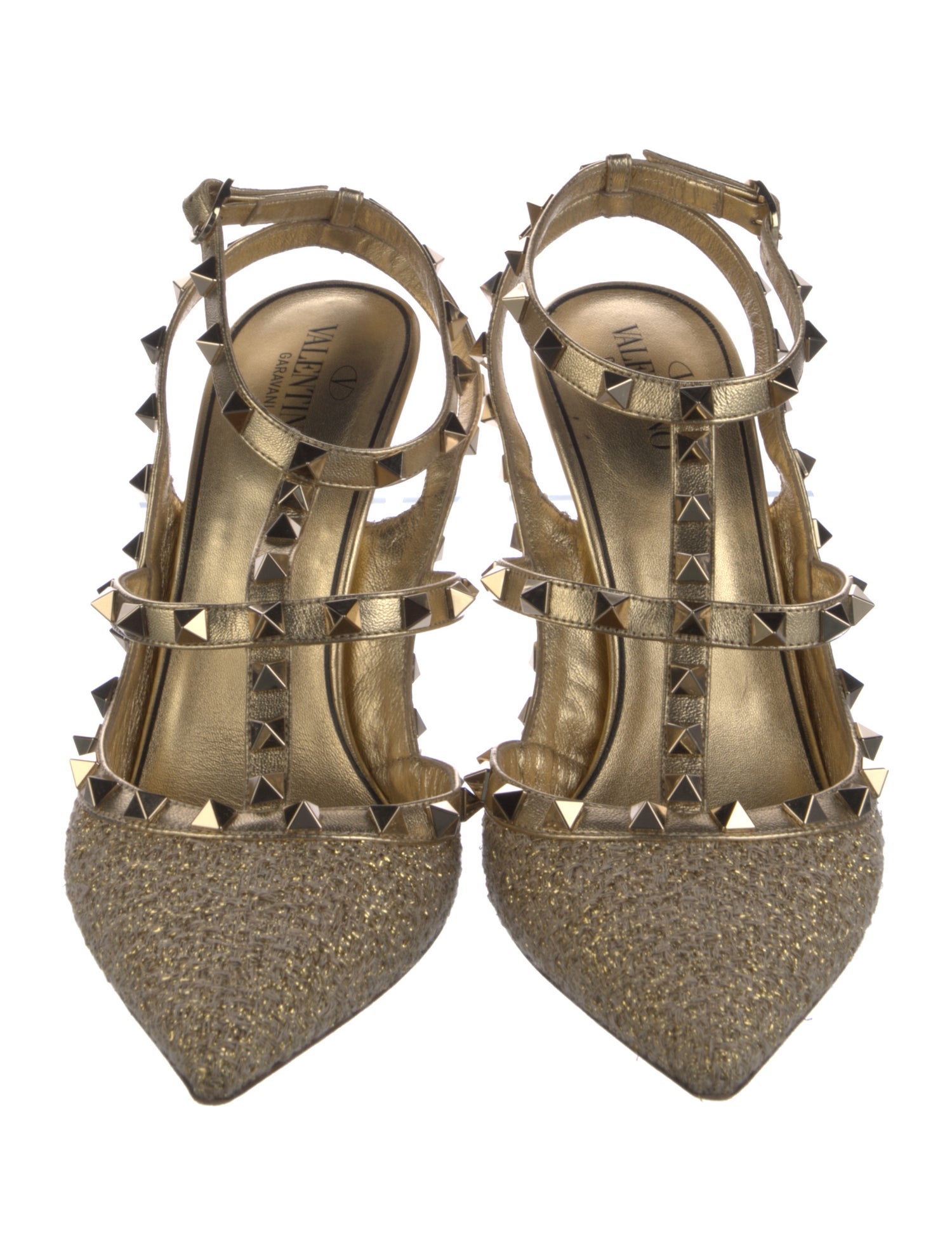 Valentino Rockstud Accents Leather T-Strap Pumps